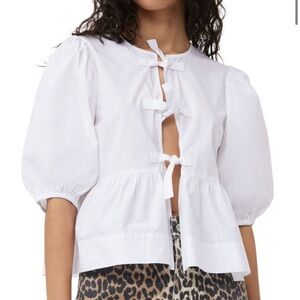 GANNI Poplin Peplum Tie Blouse
